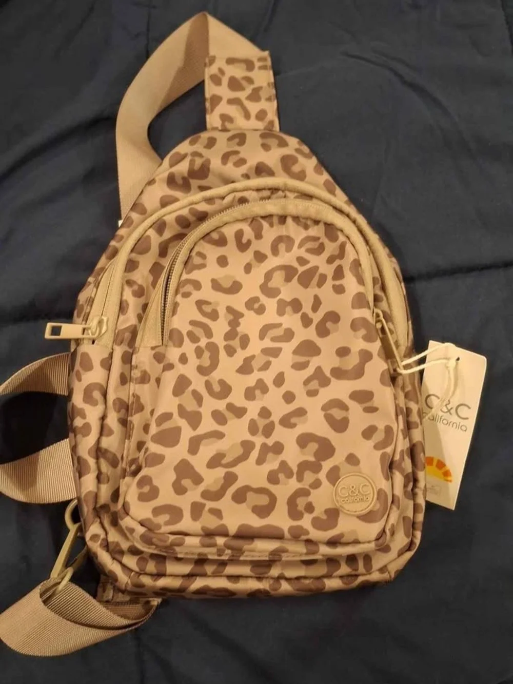 C&C California Leopard Print Mini Sling Backpack in Tan/Brown